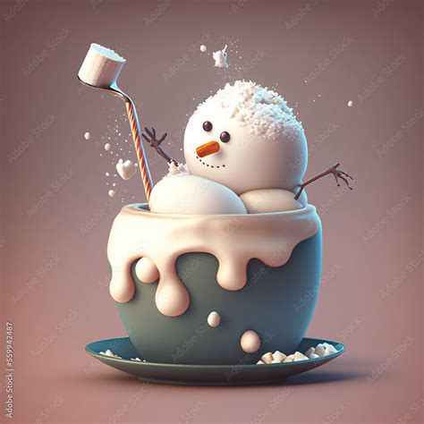 Adorable Snowman In A Hot Chocolate Mug Hot Tub Cute Chibi Kawaii Cartoon Character