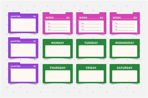 Premium Vector | Weekly study schedule planner cards organized by ...