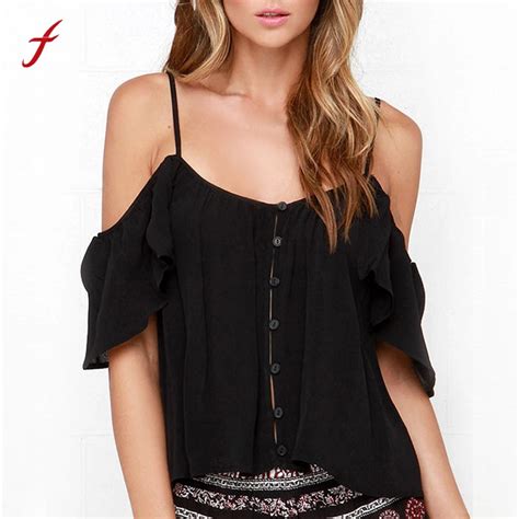 Feitong Women Sexy Off Shoulder Blouses Chiffon Shirt Ruffles Back