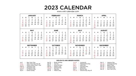 Year 2023 Calendar Printable With Holidays Wiki Calendar