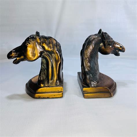 Cast Brass Pair Horse Head Bookends Library Cowboy Decor Readingvintage