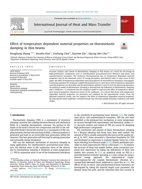 Effect Of Temperature Dependent Material Prope 2019 International Journal Of Pdf Elasticity