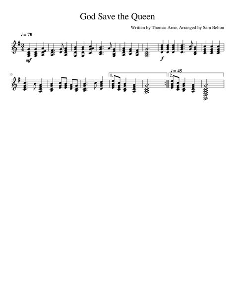 God Save The Queen For Piano Sheet Music For Piano Solo