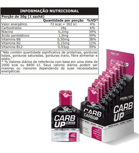 Carb Up Black Gel Cafeína Caixa C 10 Sachês Probiótica