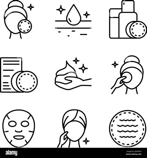 Makeup Removal And Skin Care Icons Set Simple Outline Style Face