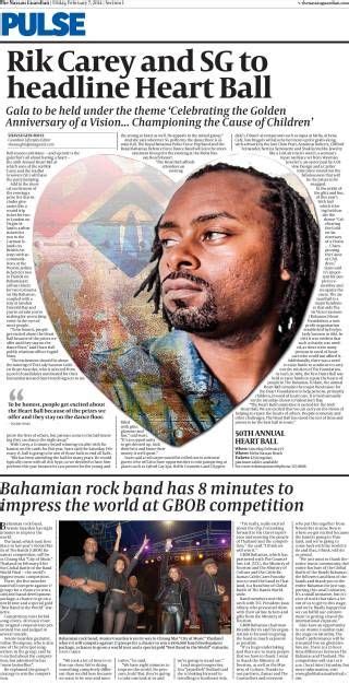 Front page of the Pulse section of The Nassau Guardian, The Bahamas ...