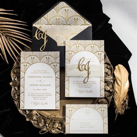 Vintage Luxe Gold Foil Border Wedding Invitation EWI501