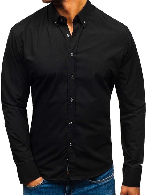 Camisa Elegante De Manga Larga Para Hombre Negra Bolf Negro