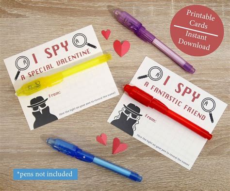 Printable Invisible Ink Pen Valentine Secret Agent Cards I Spy School