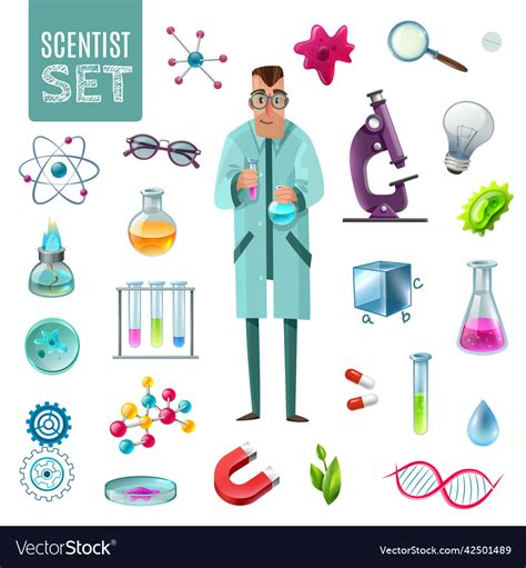 Science Icons Cartoon Set Royalty Free Vector Image