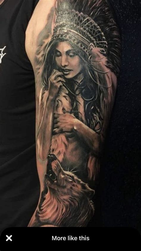 Native American Wolf Tattoo Aztec Woman Warrior Tattoo