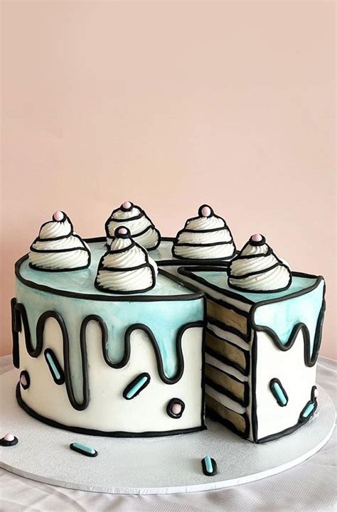 50 Cute Comic Cake Ideas For Any Occasion White Cake Blue Icing