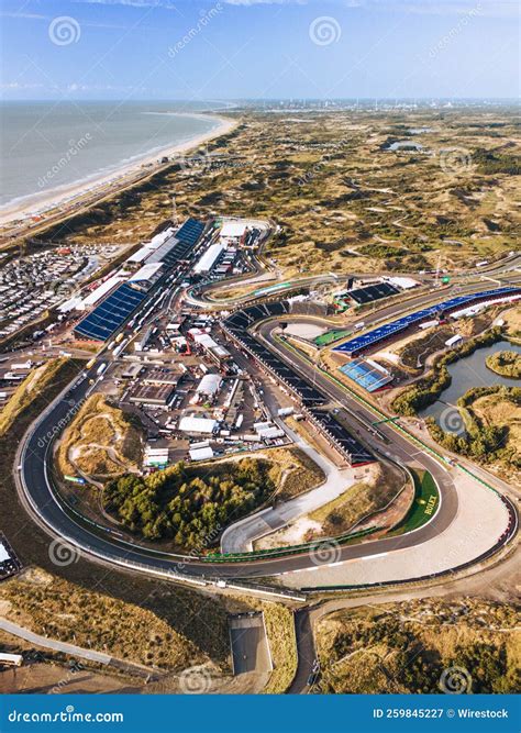 Vertical Aerial Shot Of Zandvoort Formula Circuit In Preparation For