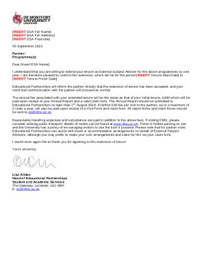 ESA Extension Of Tenure Letter Template De Montfort University Doc