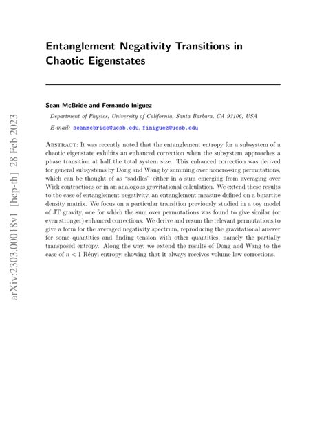 PDF Entanglement Negativity Transitions In Chaotic Eigenstates