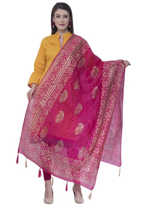 A R Silk Rani Color Silk Pahadi Print Dupattas And Chunnis