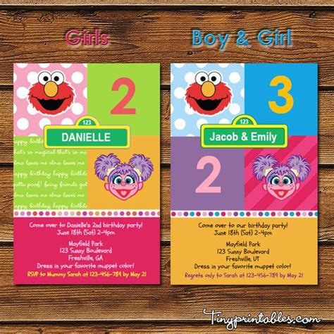 Elmo And Abby Cadabby Birthday Party Invites By Tinyprintables 7 95