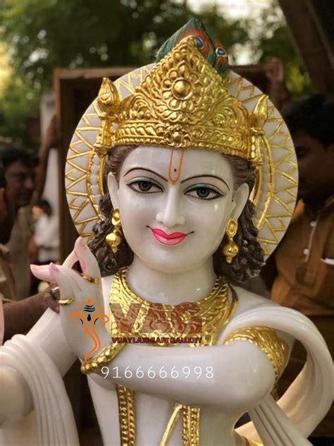 Painted Hindu Krishna Ji Statue White Marble For Worship Size 1 To