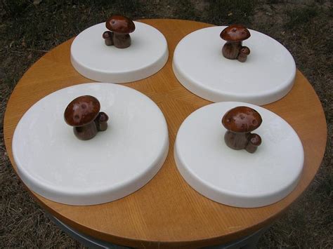 Ceramic Stove Top Element Covers White With Brown Mushrooms4