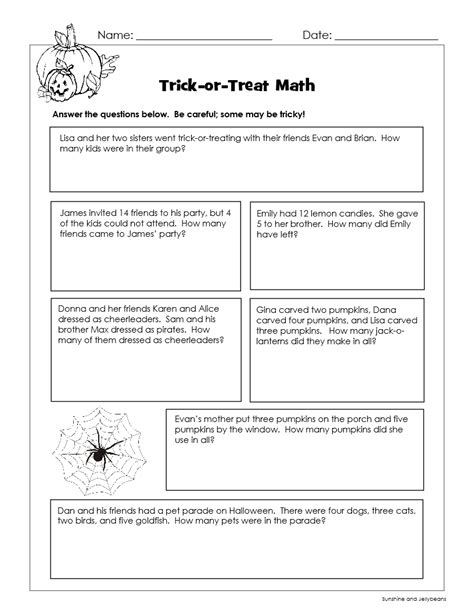 Trick Or Treat Math Halloween Word Problems Grades 1 2 Fun