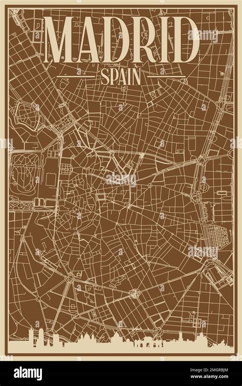 Road Network Poster Of The Downtown Madrid Spain Stock Vector Image