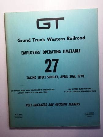 Grand Trunk Western Railroad Employees Operating Timetable 27, on South ...