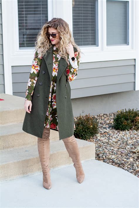 Olive Green Wool Vest + Floral Dress. | Le Stylo Rouge