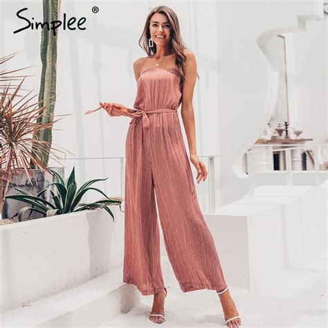 Simplee Off Shoulder Sexy Jumpsuit Women Elegant Sashes Jumpsuit Long Rompers Summer Solid