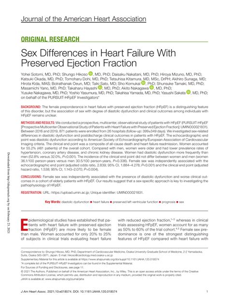 Pdf Sex Differences In Heart Failure With Preserved Ejection Fraction