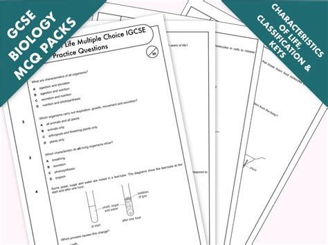 Gcse Biology Multiple Choice Topic Question Pack On Characteristics Of