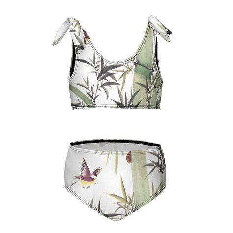Bamboo Ink Painting Girl S Piece Bikini Set Beach Sport Swimsuit Swimwear Y Cm