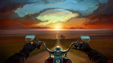 Wallpaper person riding motorcycle wallpaper, digital art, landscape ...