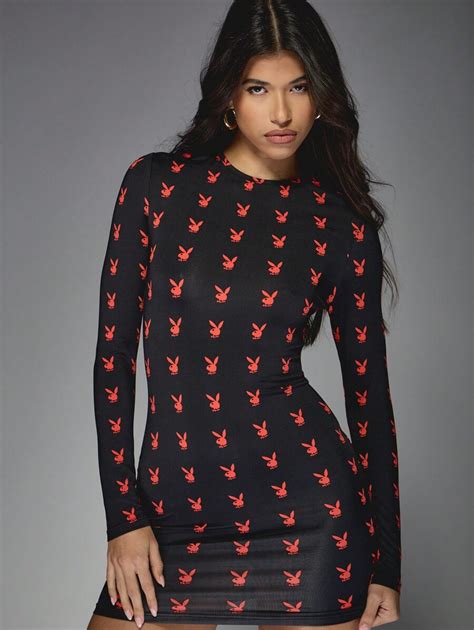 MISSGUIDED Missguided X Playboy All Over Logo Printed Mesh Long Sleeves