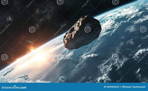 Large Asteroid Hitting Earth Burning Generative Ai Stock Image