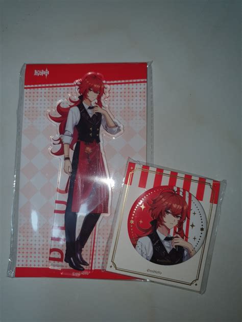 Genshin Impact Kfc Merch Diluc And Noelle Standee Badge Set Hobbies