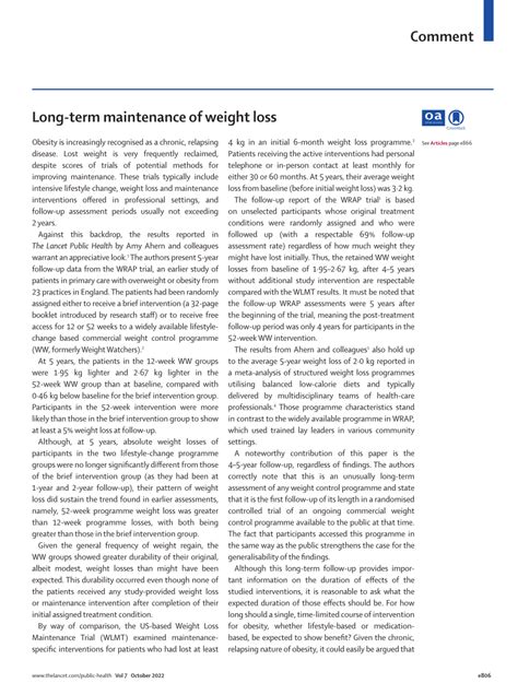 Pdf Long Term Maintenance Of Weight Loss