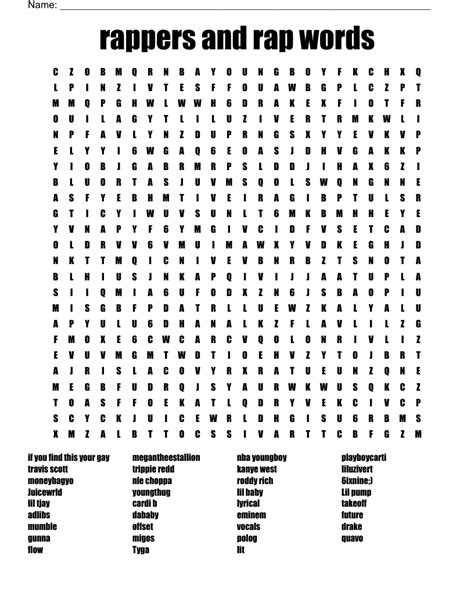 Rap Word Search Printable