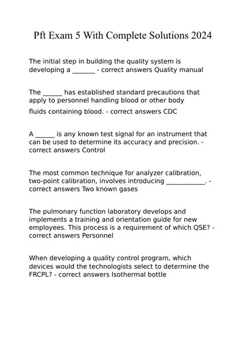 Pft Exam 5 With Complete Solutions 2024 CPFT Stuvia US