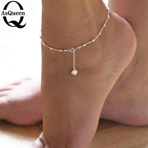 Minimalist Heart Pendant Anklets For Women Elegant Gold Silver Color