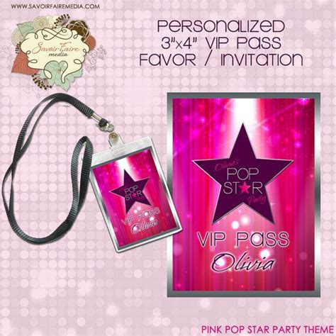 Pink Pop Star Rock Star Party Printable Vip Pass Lanyard Insert Or Invitation Rockstar