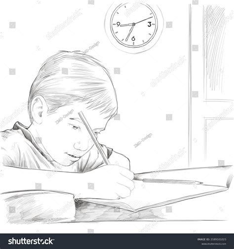 Boy Studying Back School Charcoal Drawing Stock Illustration 2189101023 ...