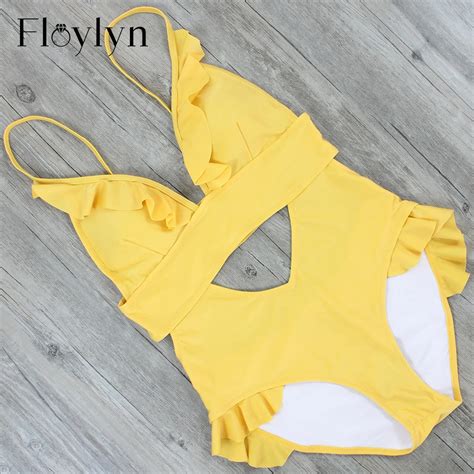 Floylyn Women One Piece Swimsuit Sexy Cutout Flounce Beachwear Ruffle