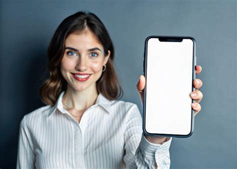 Uma Jovem Mulher Est Segurando Um Telefone Celular E Mostrando Uma