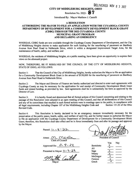 A Resolution Authorizing The Mayor To File An Application With The