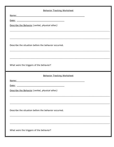 Simple Behavior Chain Analysis Worksheet