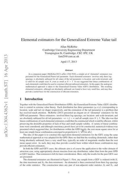 Pdf Elemental Estimators For The Generalized Extreme Value Tail