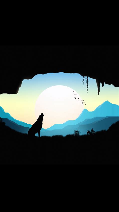 Digital Art Wolf Howling Silhouette Minimalist Minimalism Simple