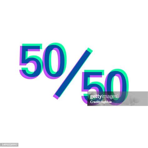 50 50 Fifty Fifty Icon With Two Color Overlay On White Background High