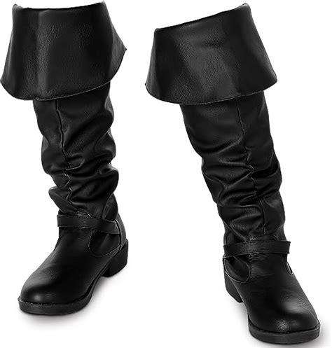 Ramede Halloween Faux Leather Pirate Boots Black Costume Boots Gothic