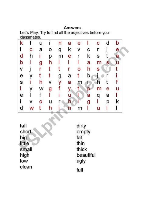 Adjectives Word Search Free Printable Word Search Maker